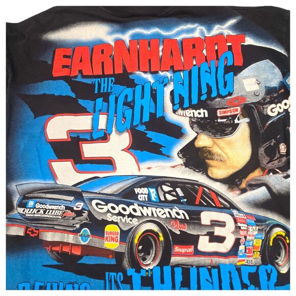 Dale Earnhardt Vtg 90s All Over Print NASCAR Racing XL T-Shirt Man Made Thunder - Picture 6 of 16